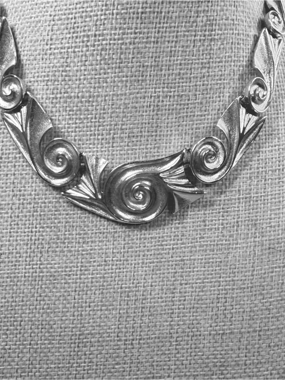 Trifari Silver-Tone Swirl Link Necklace Numbered circa 1990